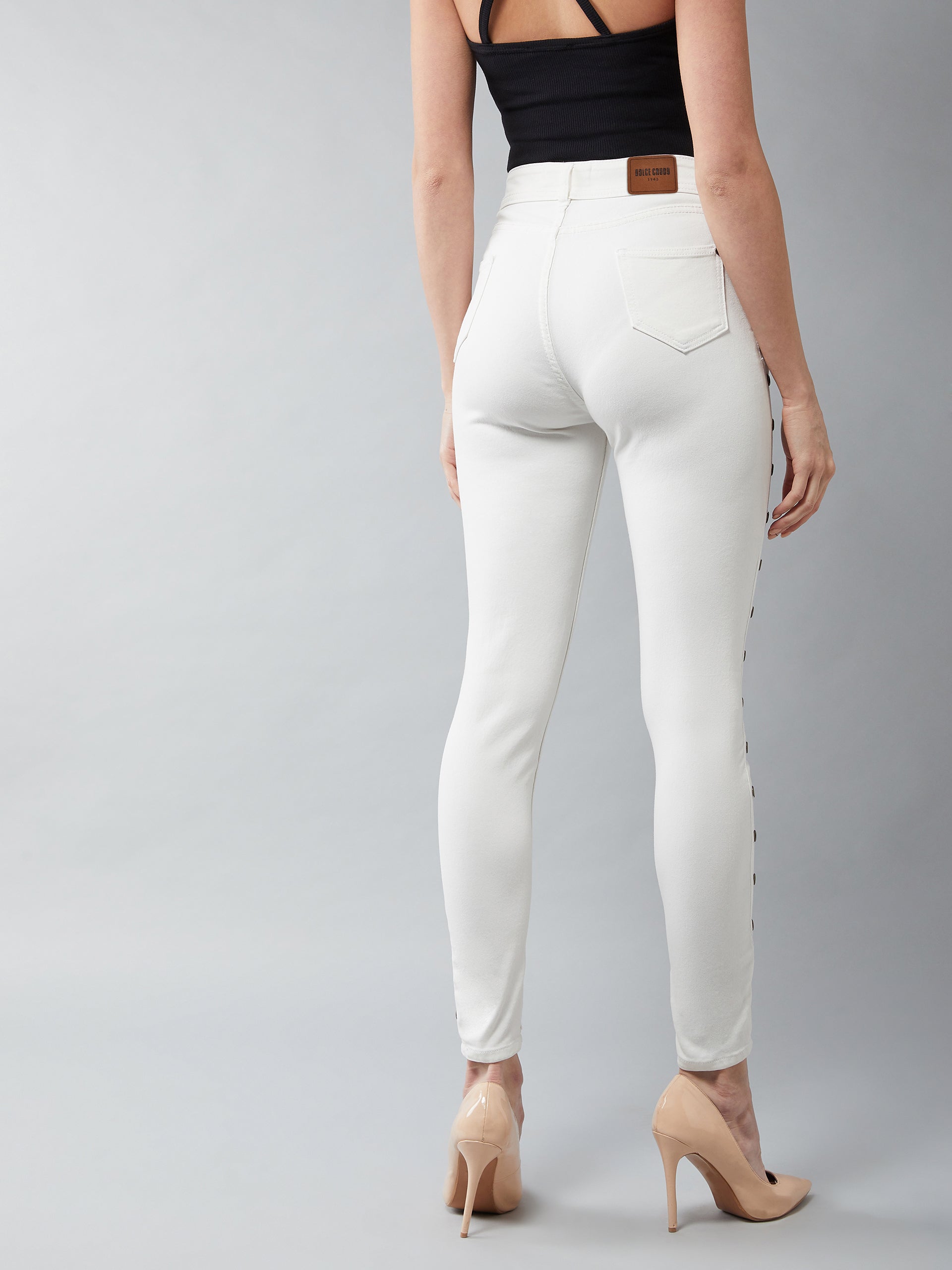 Women's White Skinny High-Rise Eyelet detailing Stretchable Denim Jeans