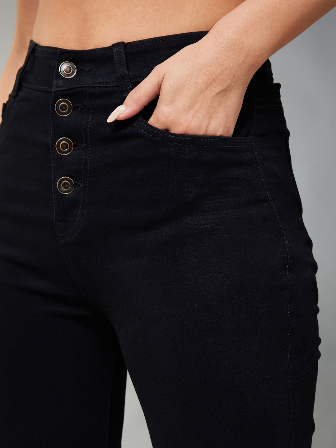 24/7 Comfort Black Wide-Leg High-Rise Stretchable Denim Jeans