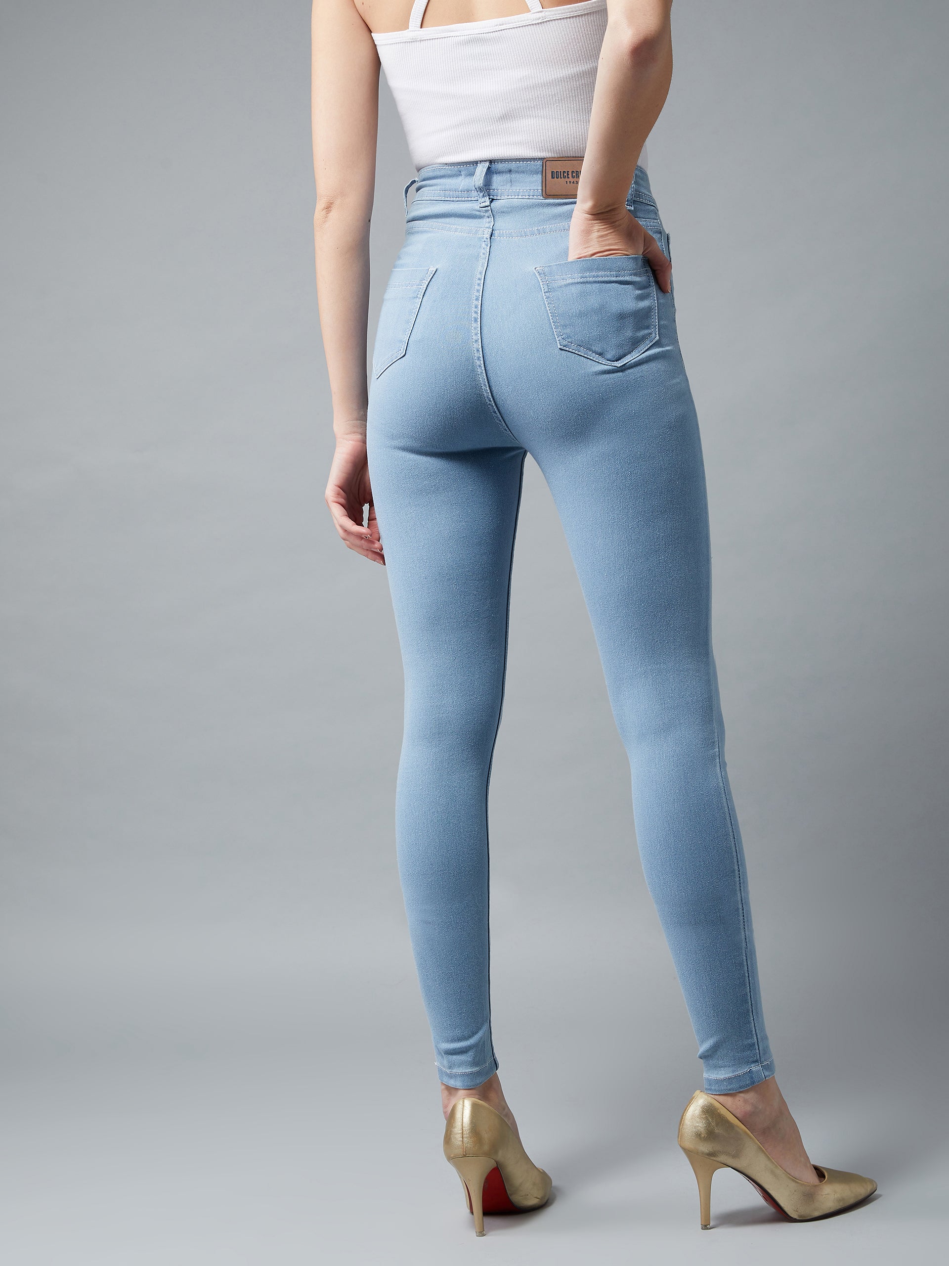 Women's Light Blue Skinny High-Rise Distressed Denim Jeans
