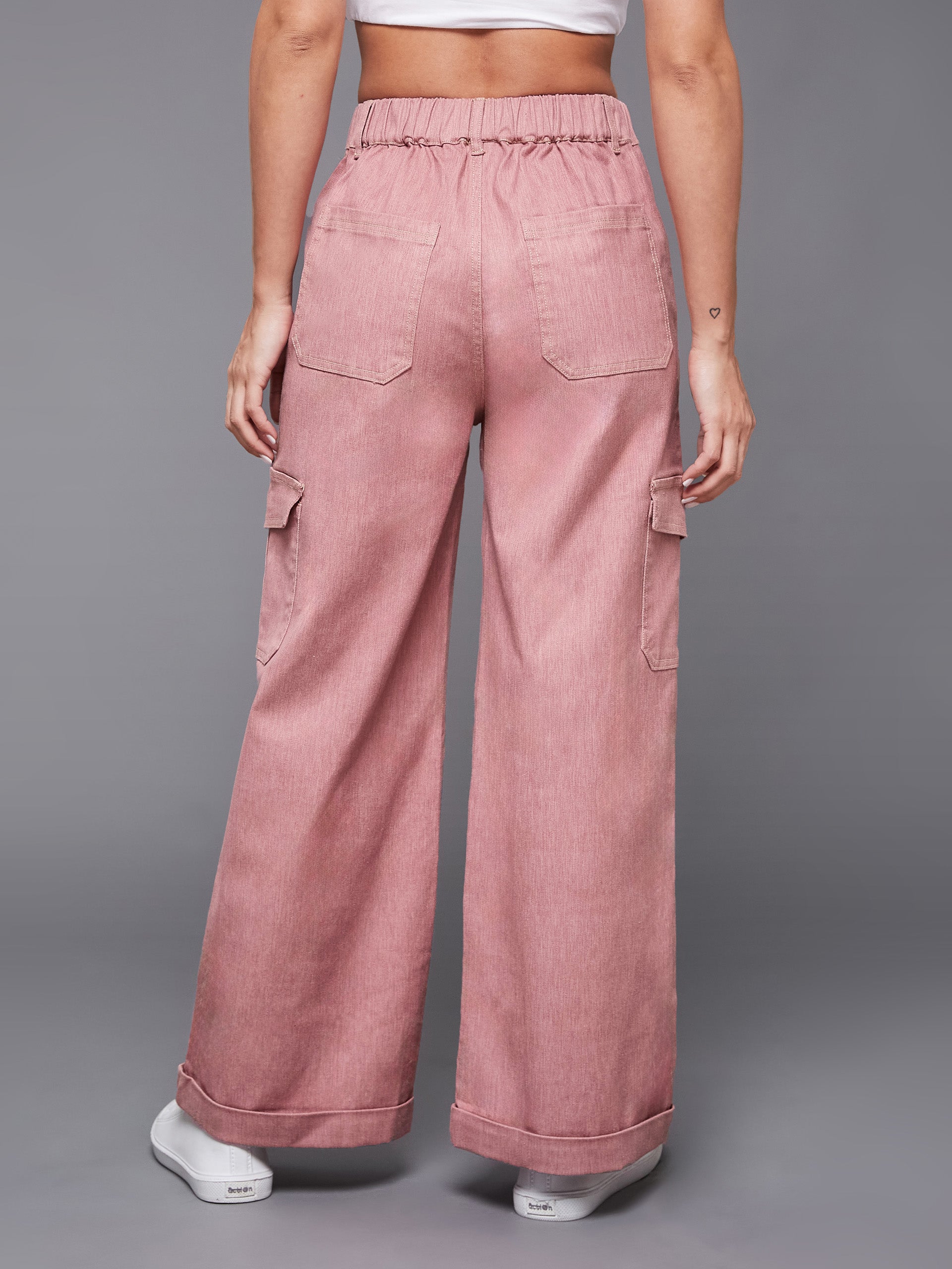 Women's Rose Pink Wide-Leg High-Rise Clean-Look Regular-Length Stretchable Denim Pants
