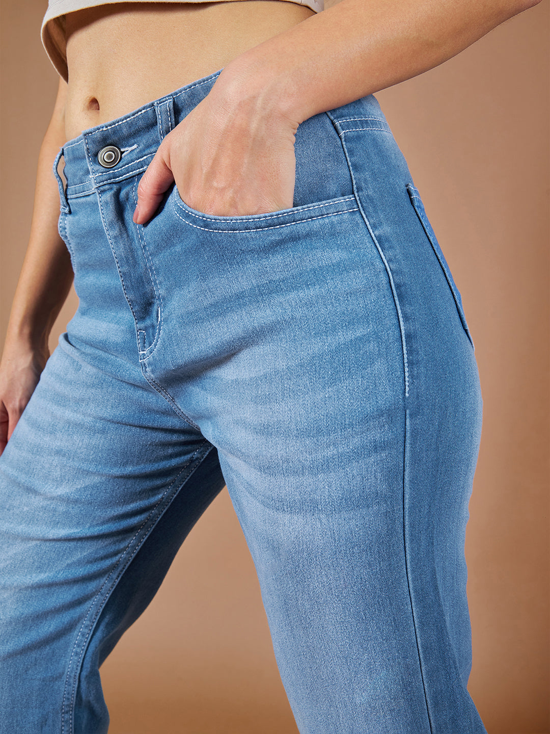 24/7 Comfort Light Blue Wide-Leg Mid-Rise Light Weight Denim Jeans