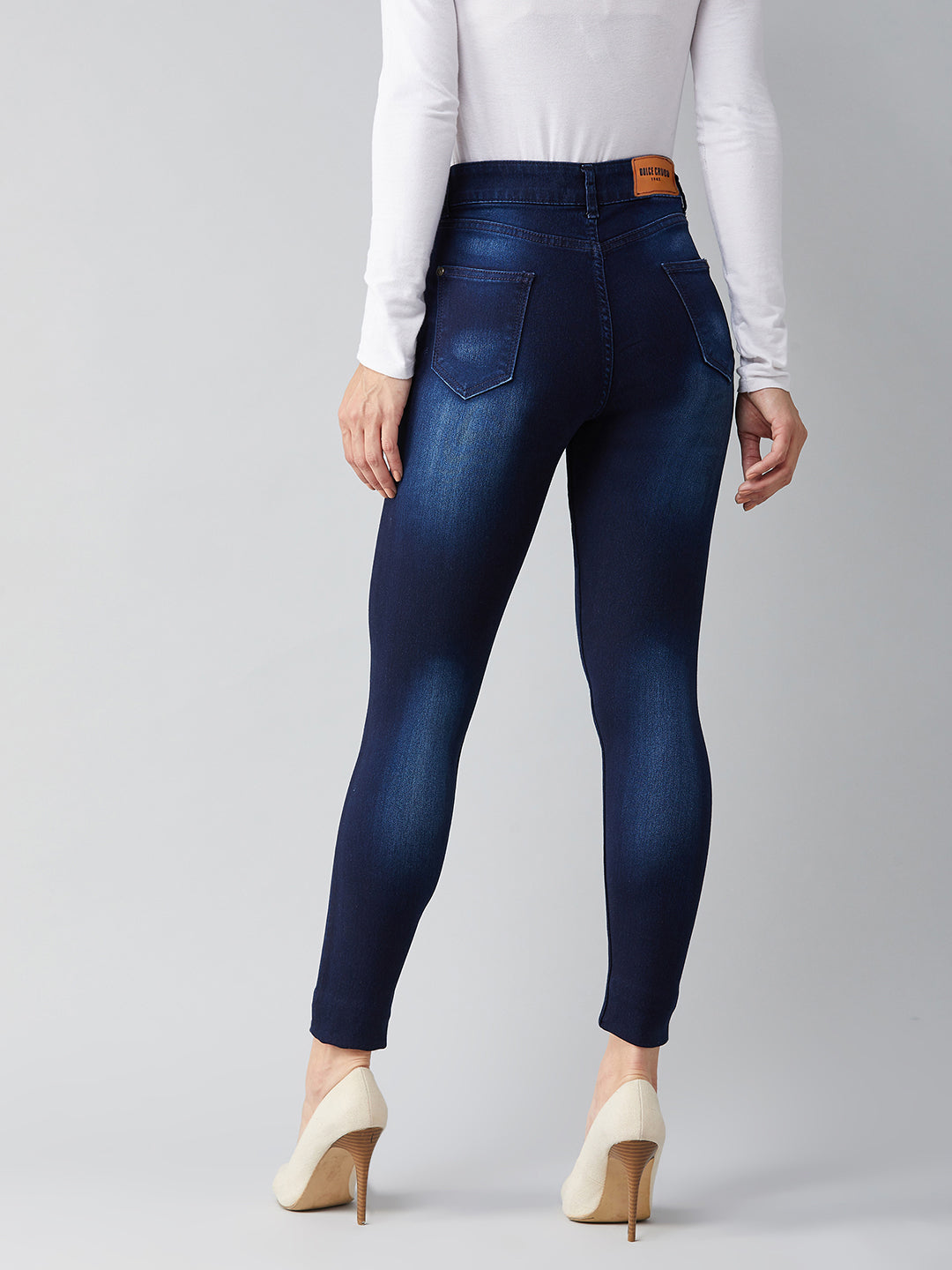 Women's Blue Skinny-Fit Mid-Rise Midly-Distressed Ripped Denim Jeans