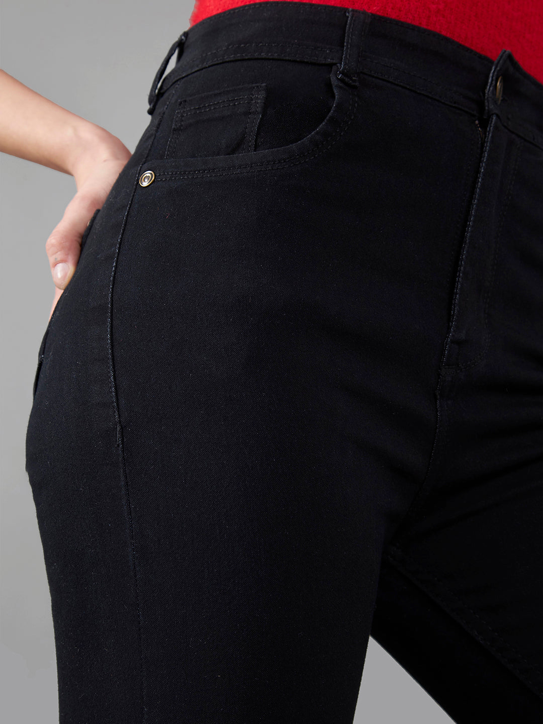 24/7 Comfort Black Slim-Fit High-Rise Cropped-Length Stretchable Denim Jeans