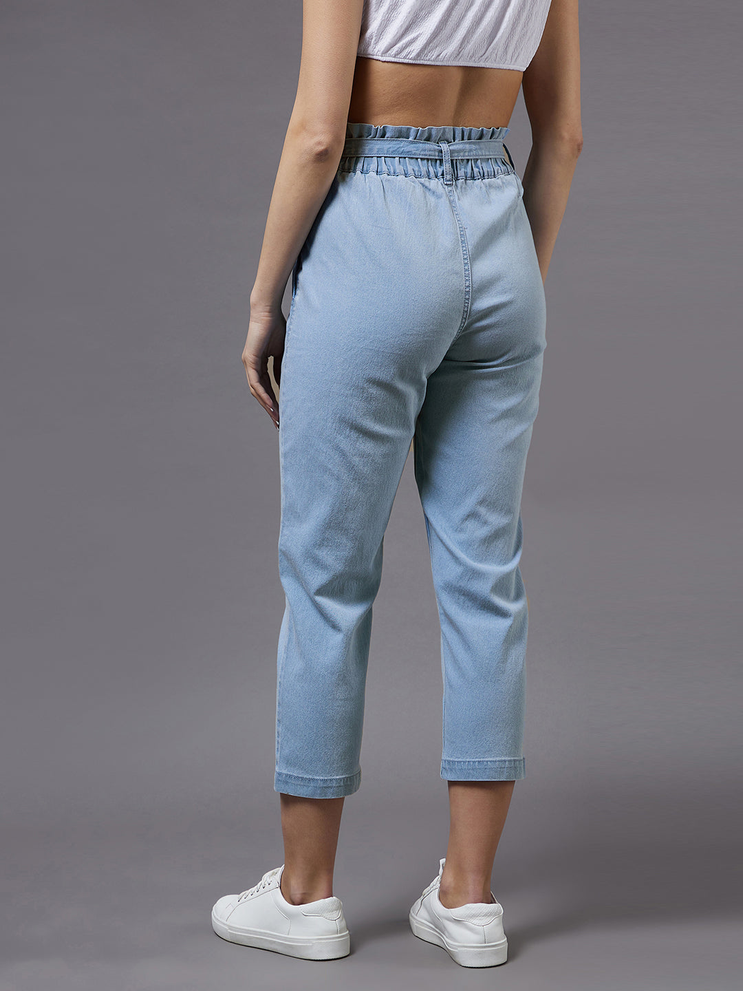 24/7 Comfort Light Blue Paper bag High-Rise Clean-Look Regular Stretchable Denim Jeans