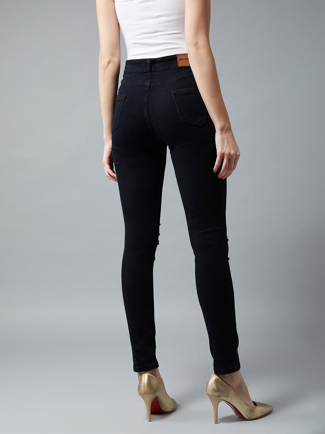 Women's Black Slim-Fit High-Rise Mild Distressed Ripped Stretchable Denim Jeans
