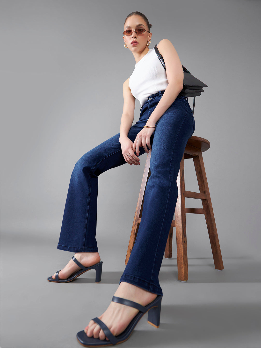 CHASEstretch™ Navy-Blue Mid-Rise Bootcut Stretchable Flared Denim Jeans