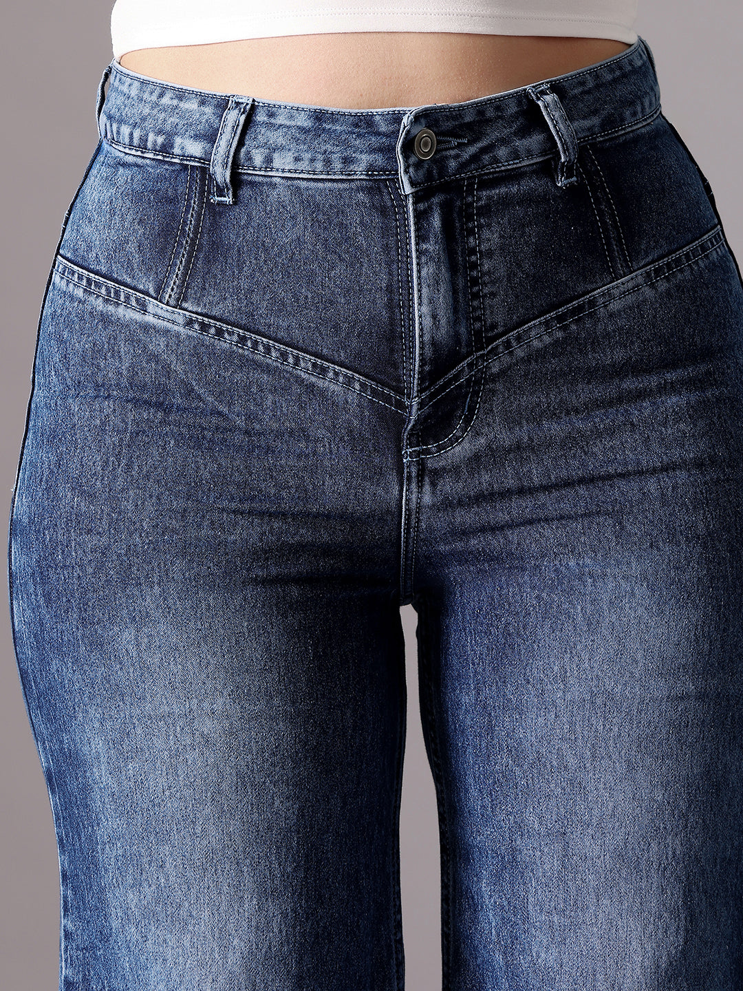 CHASEshape™ Mid-Blue Wide-Leg High-Rise Clean-Look Stretchable Denim Jeans