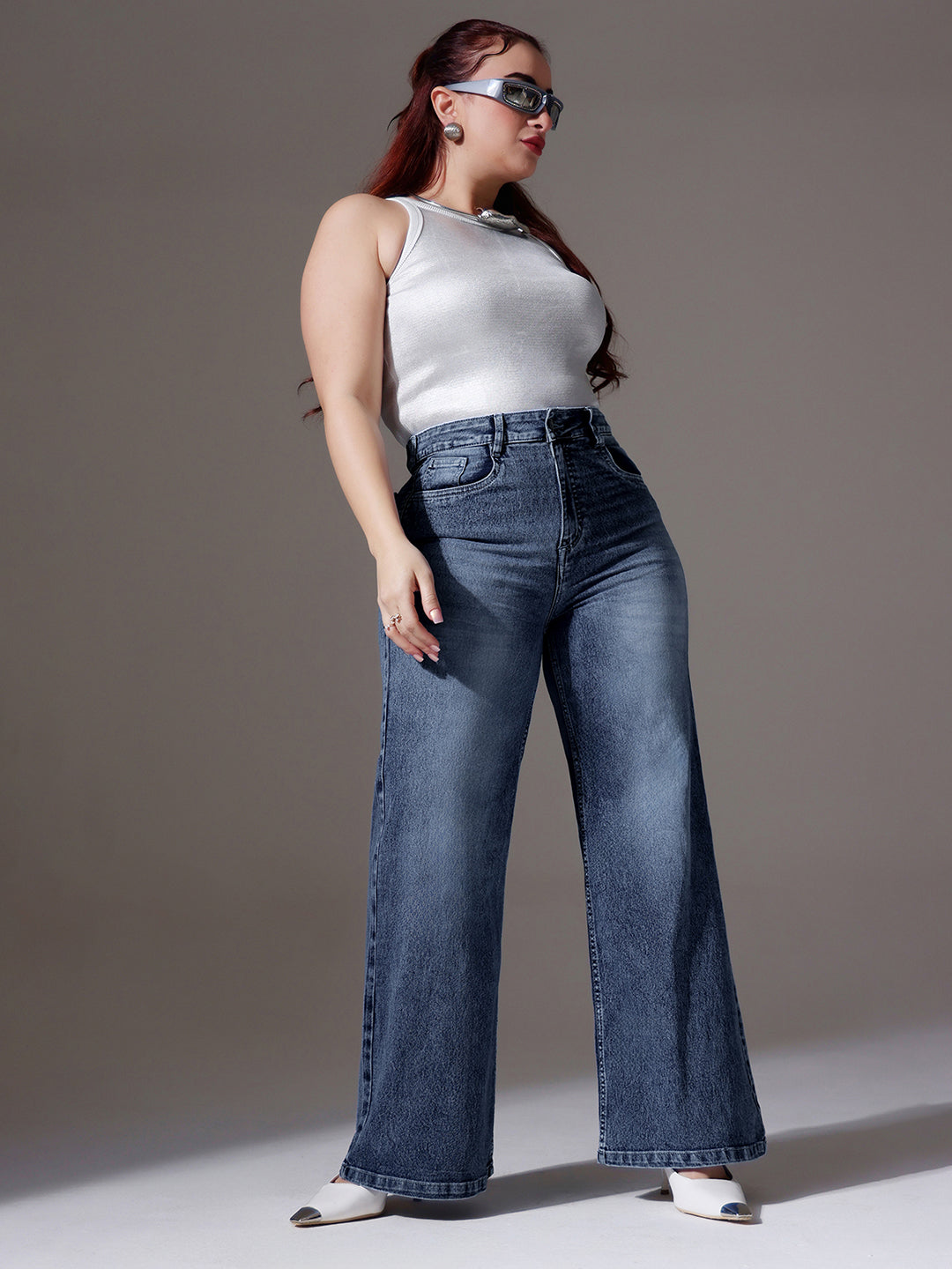 CHASEShape™ Light Blue Wide-Leg High-Rise Clean-Look Regular-Length Stretchable Denim Jeans