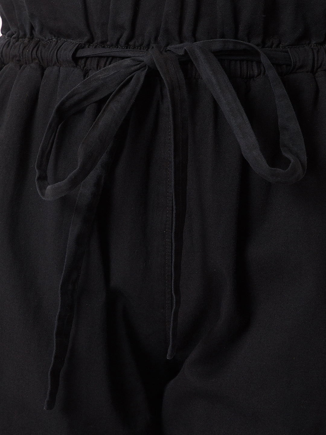 Women's Black Pleated Front High-Rise Clean-Look Ankle length Stretchable Denim Paper Bag Pants