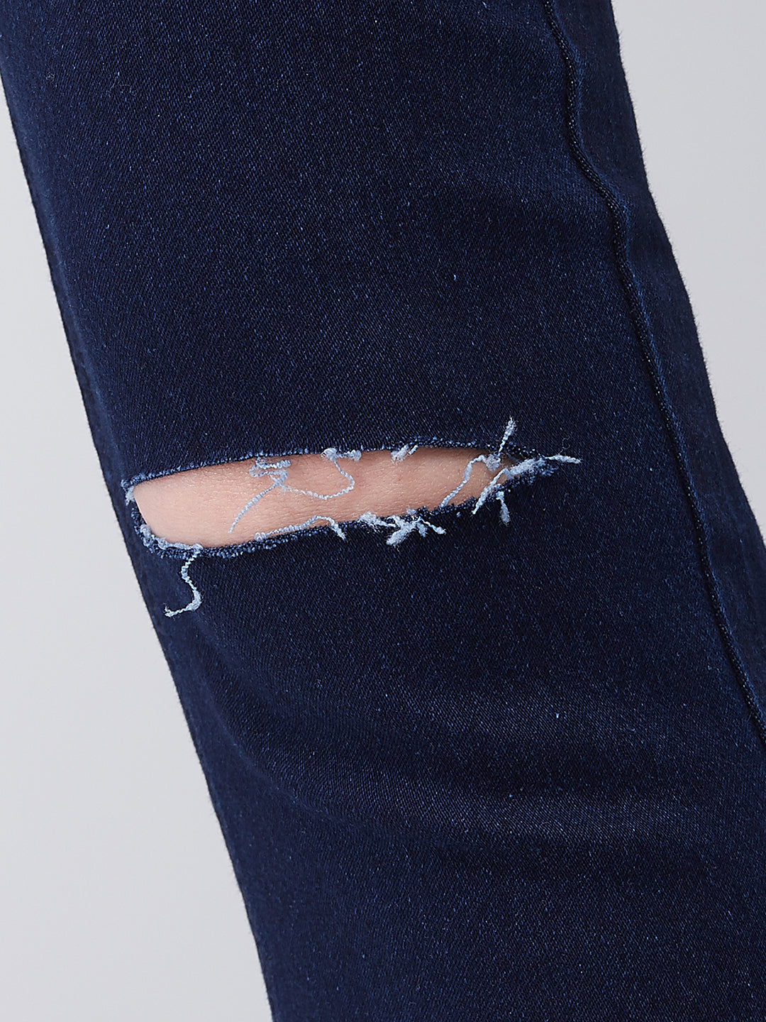 Women's Navy-Blue Skinny-Fit High-Rise Knee-Slit Stretchable Denim Jeans