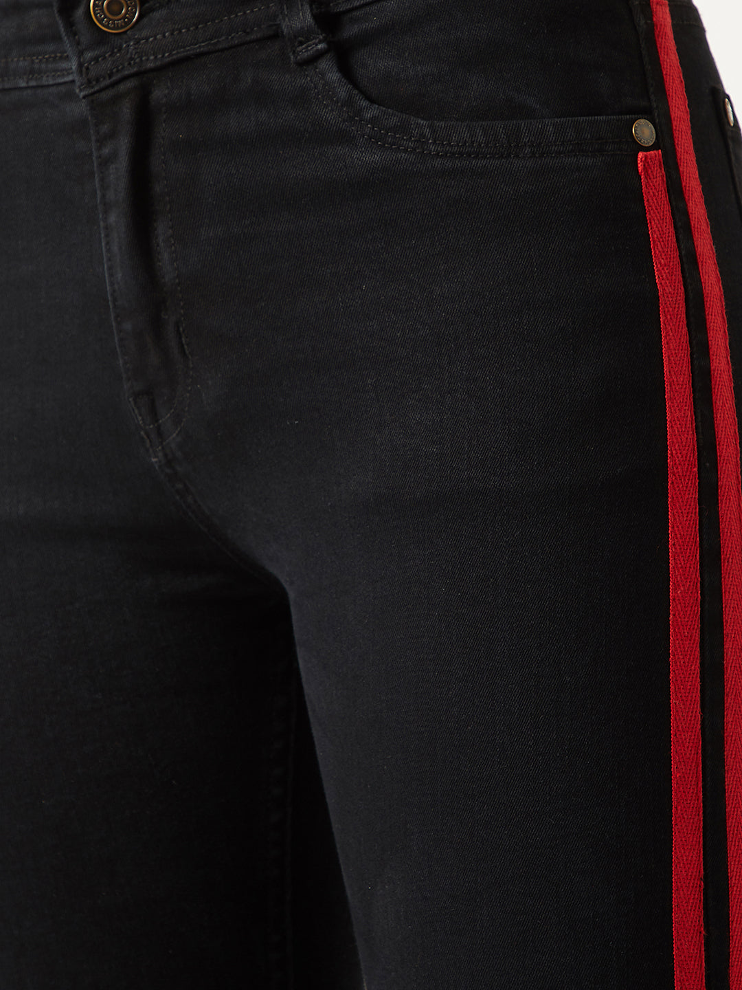 Women's Black Slim-Fit High-Rise twill Tape Detailing Stretchable Denim Jeans