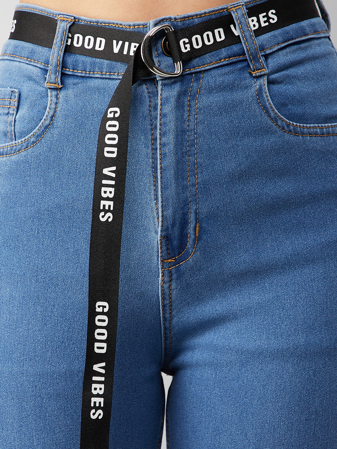 Women's Blue Cotton Skinny-Fit Cropped High-Rise Stretchable Denim Jeans