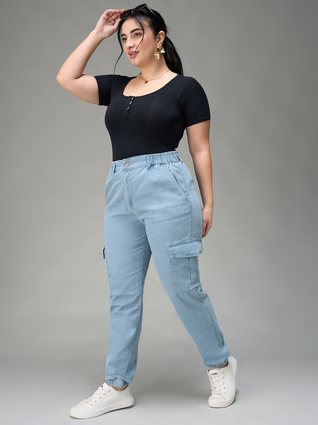 24/7 Comfort Light Blue High-Rise Stretchable Light Weight Denim Joggers