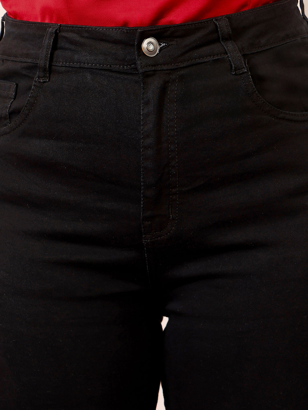Women's Black Skinny Fit High-Rise Clean-Look Length Clean-Look Stretchable Denim Jeans