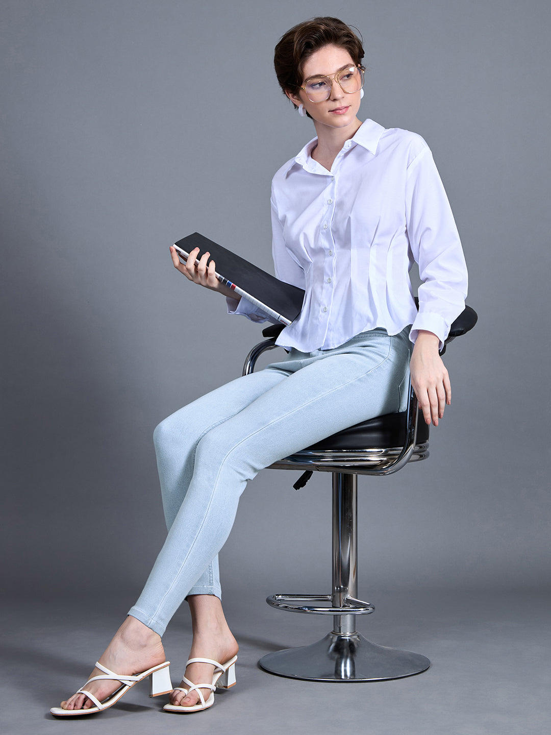 24/7 Comfort Workwear Women's Light Blue Skinny High-Rise Distressed Cropped Denim Jeans