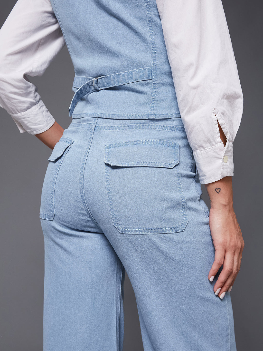 Women's Light Blue V-Neck Waistcoat With Denim Jeans Light weight Denim (Co-Ord)