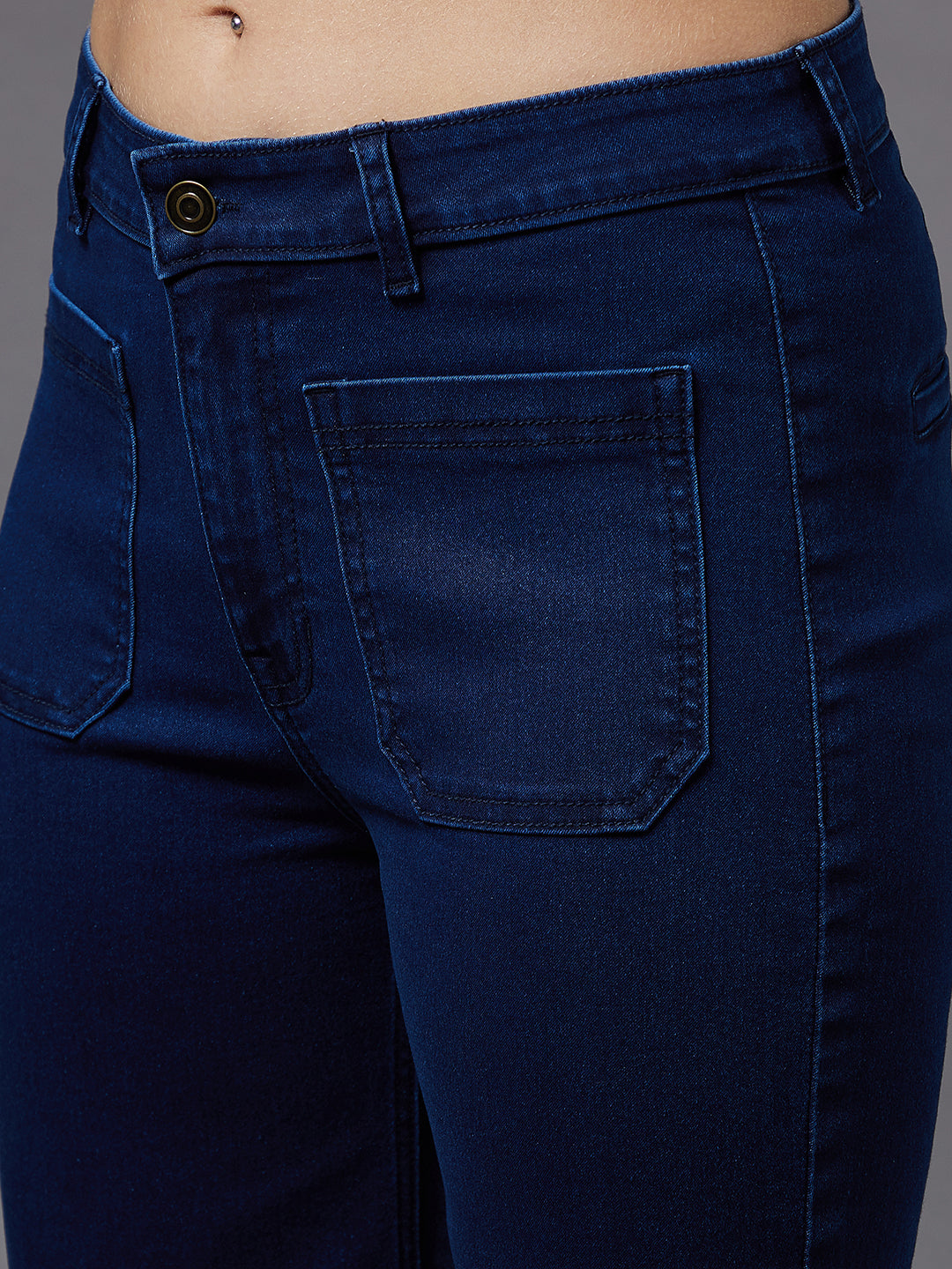 24/7 Comfort Navy-Blue flared High-Rise Stretchable Denim Jeans