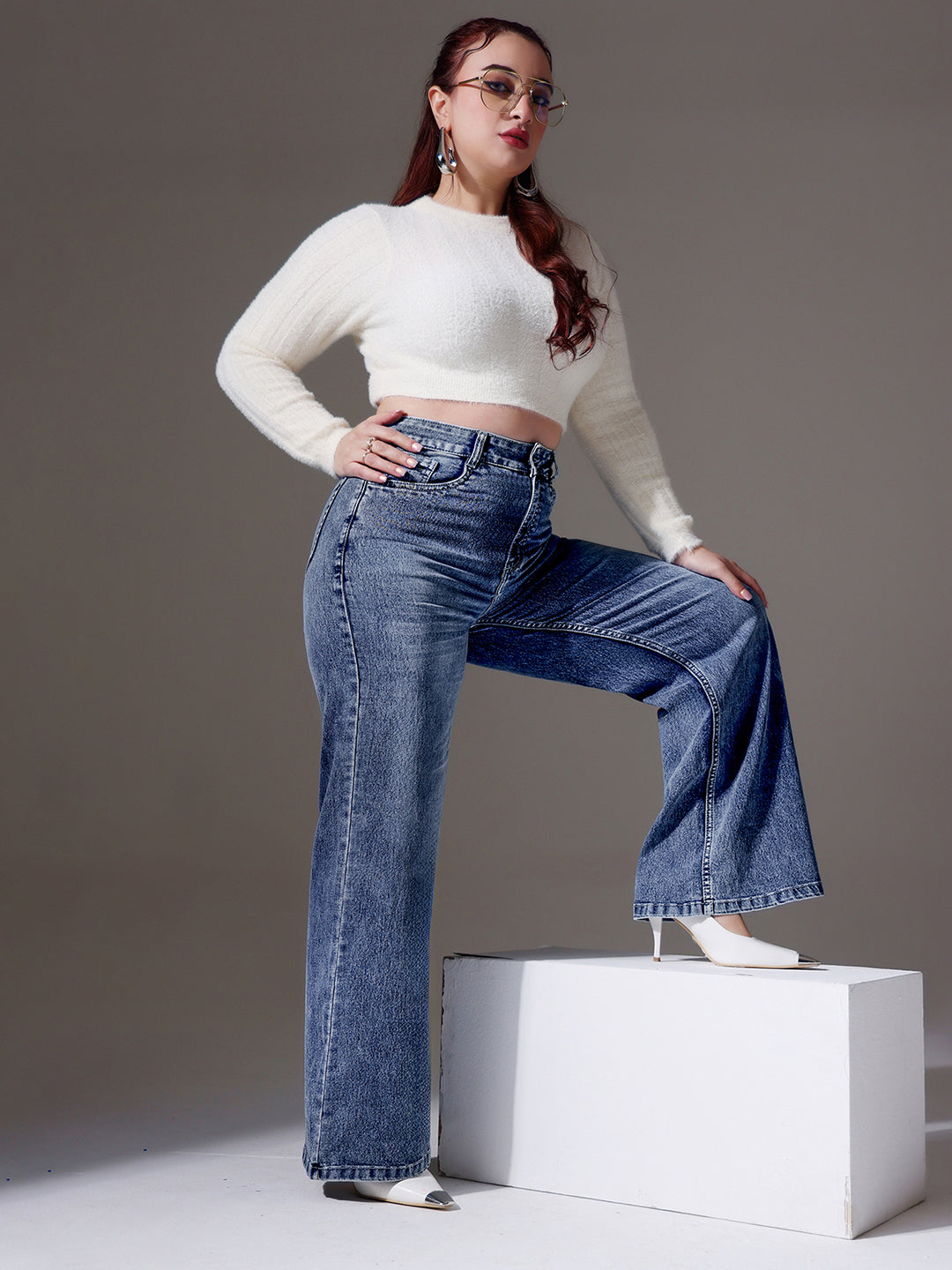 CHASEshape™ Light-Blue Wide-Leg High-Rise Clean-Look Stretchable Denim Jeans