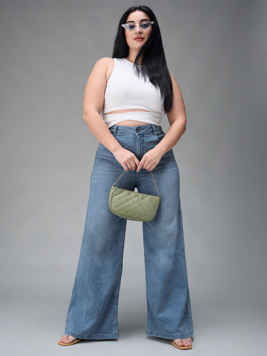 CHASEshape™ Light-Blue Wide-Leg High-Rise Stretchable Denim Jeans