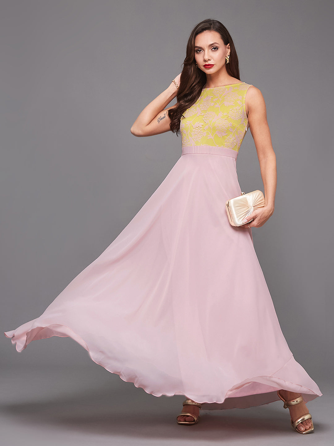 Dusty Pink Sleeveless Fit and Flare Lace Dress for Women