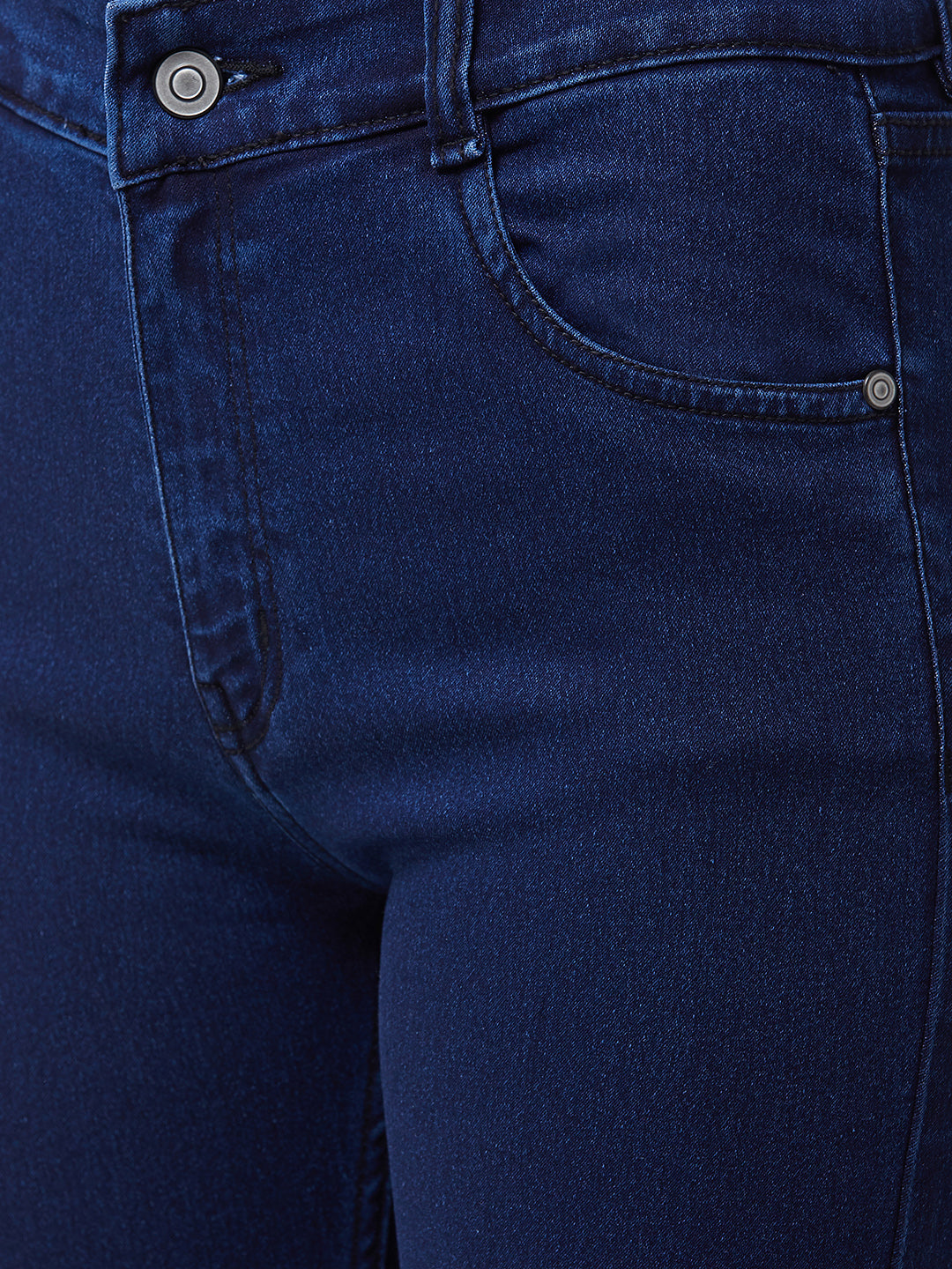 24/7 Comfort Navy-Blue Printed Fabric Detailing Skinny-Fit Mid-Rise Stretchable Denim Jeans