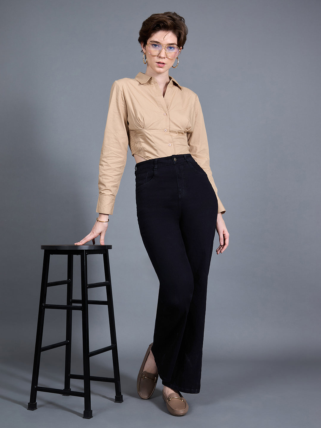 24/7 Comfort Black Wide-Leg High-Rise Stretchable Denim Jeans