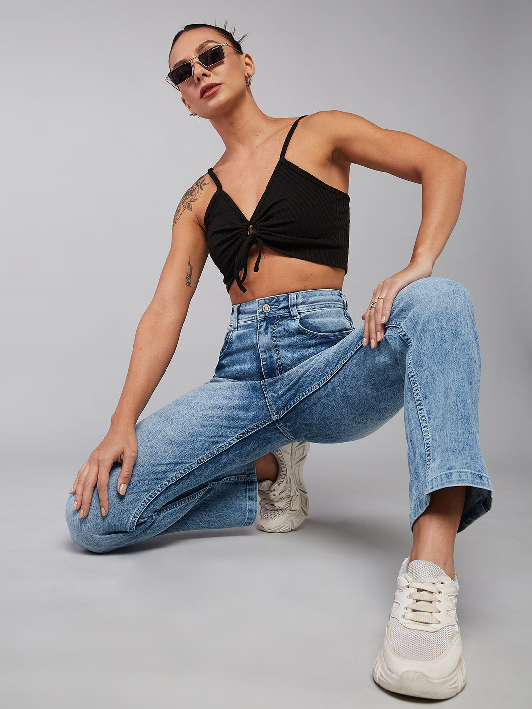 24/7 Comfort Light-Blue Wide-Leg High-Rise Stretchable Denim Jeans for Women