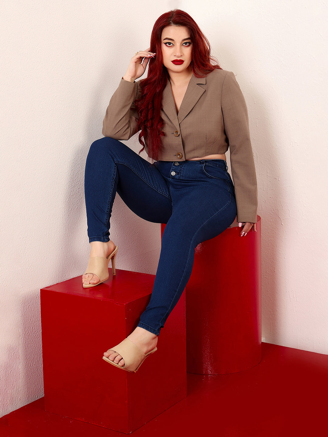 Body Bliss Navy-Blue Skinny-Fit High-Rise Regular-Length Stretchable Denim Jeans for Women