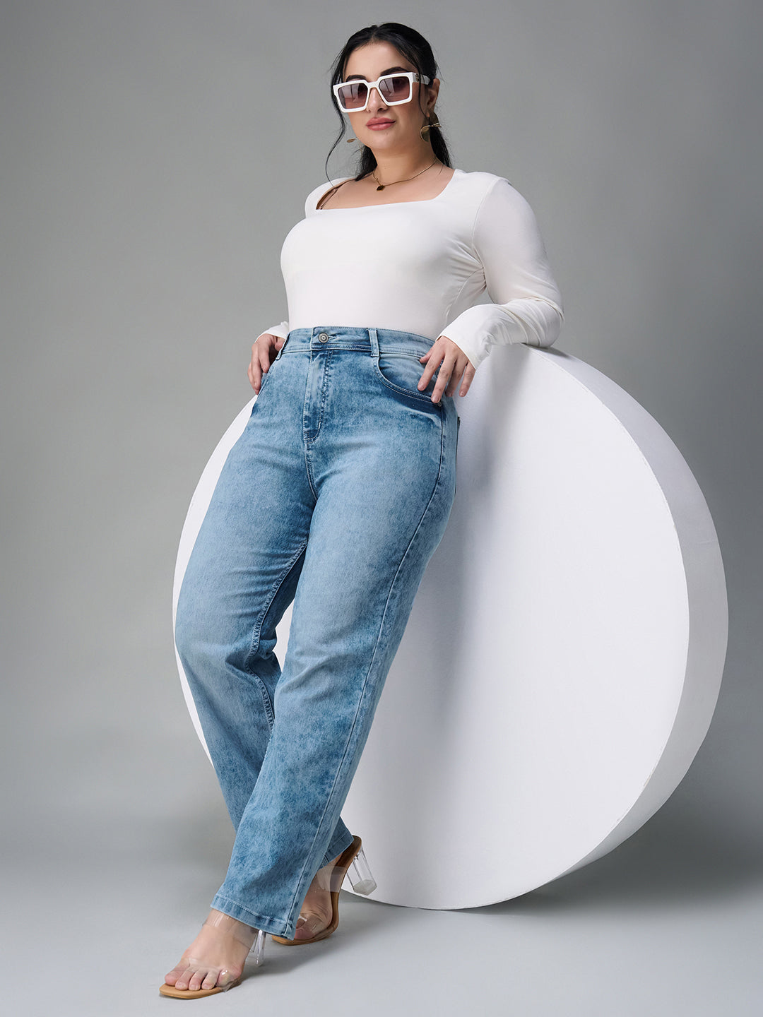 24/7 Comfort Light Blue Wide-Leg Fit High Rise Clean Look Regular Length Stretchable Denim Jeans