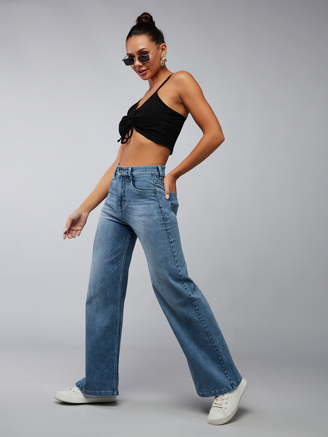 CHASEshape™ Women's Light Blue Wide-Leg High-Rise Clean-Look Regular-Length Stretchable Denim Jeans
