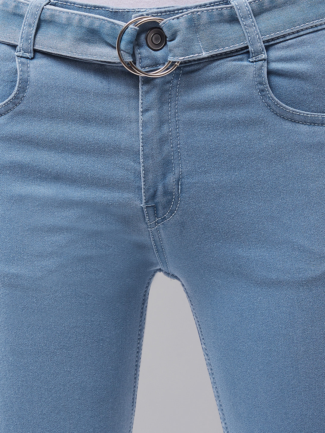 Women's Light Blue Cotton Bell-Bottom Bootcut Cropped High-Rise Stretchable Denim Jeans