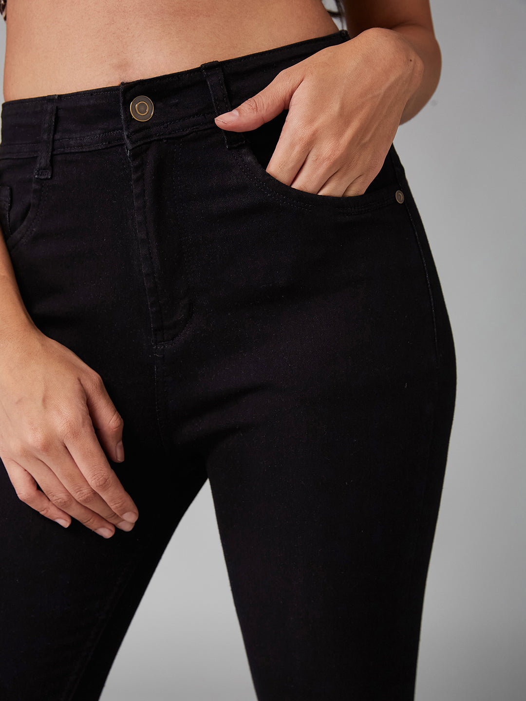 Women's Black Slim-Fit High-Rise Acid Wash Stretchable Denim Jeans
