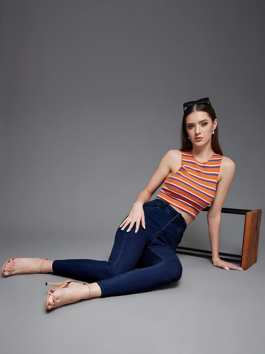 CHASEstretch™ Women's Navy-Blue Skinny-Fit High-Rise Cropped-Length Stretchable Denim Jeans