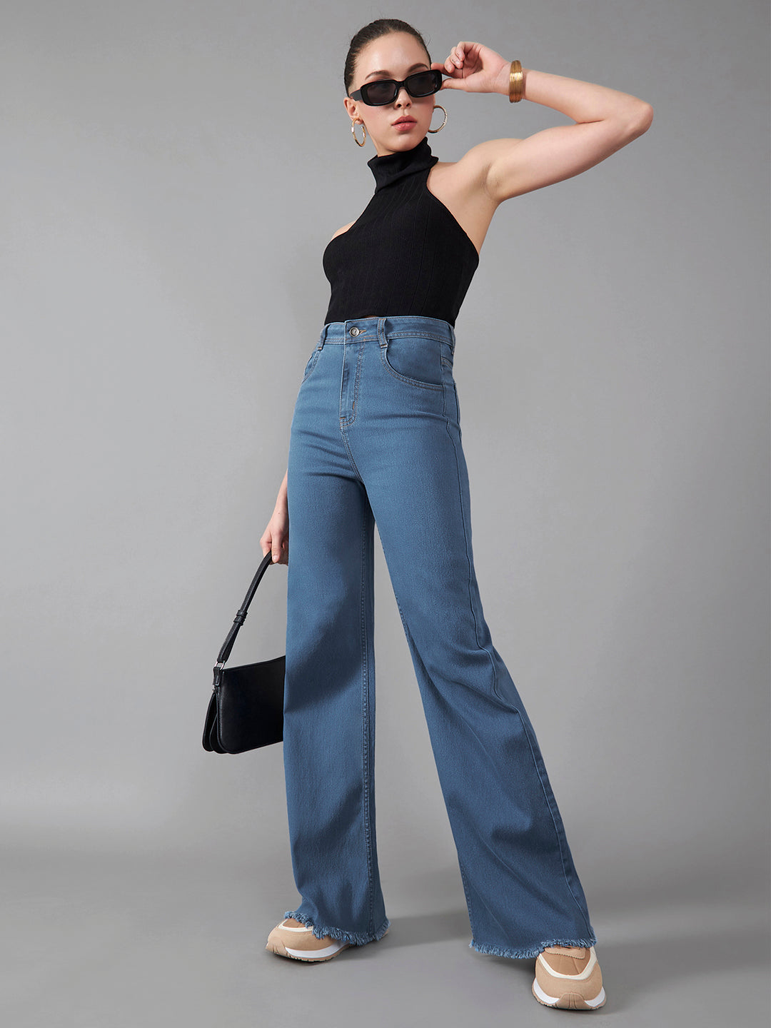 24/7 Comfort Mid-Blue Wide-Leg High-Rise Stretchable Denim Jeans