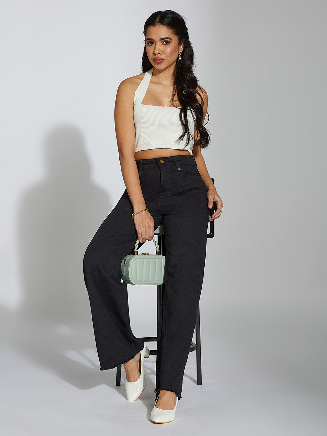 24/7 Comfort Black High-Rise Stretchable Wide-Leg Denim Jeans