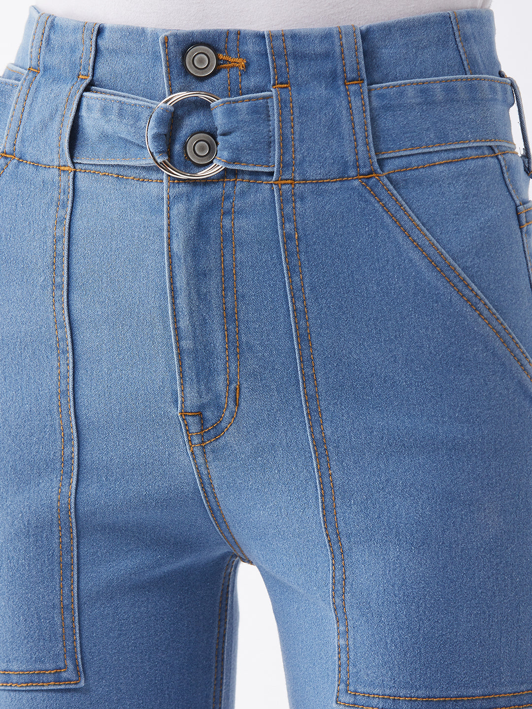 Women's Light Blue flared High-Rise Clean-Look Cropped Stretchable Denim Jeans