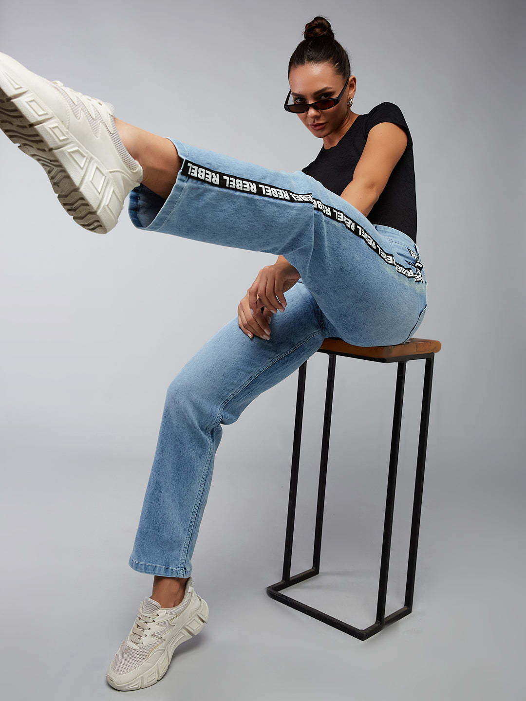 CHASEstretch™ Light Blue Slim High-Rise Tape Detailing Denim Jeans