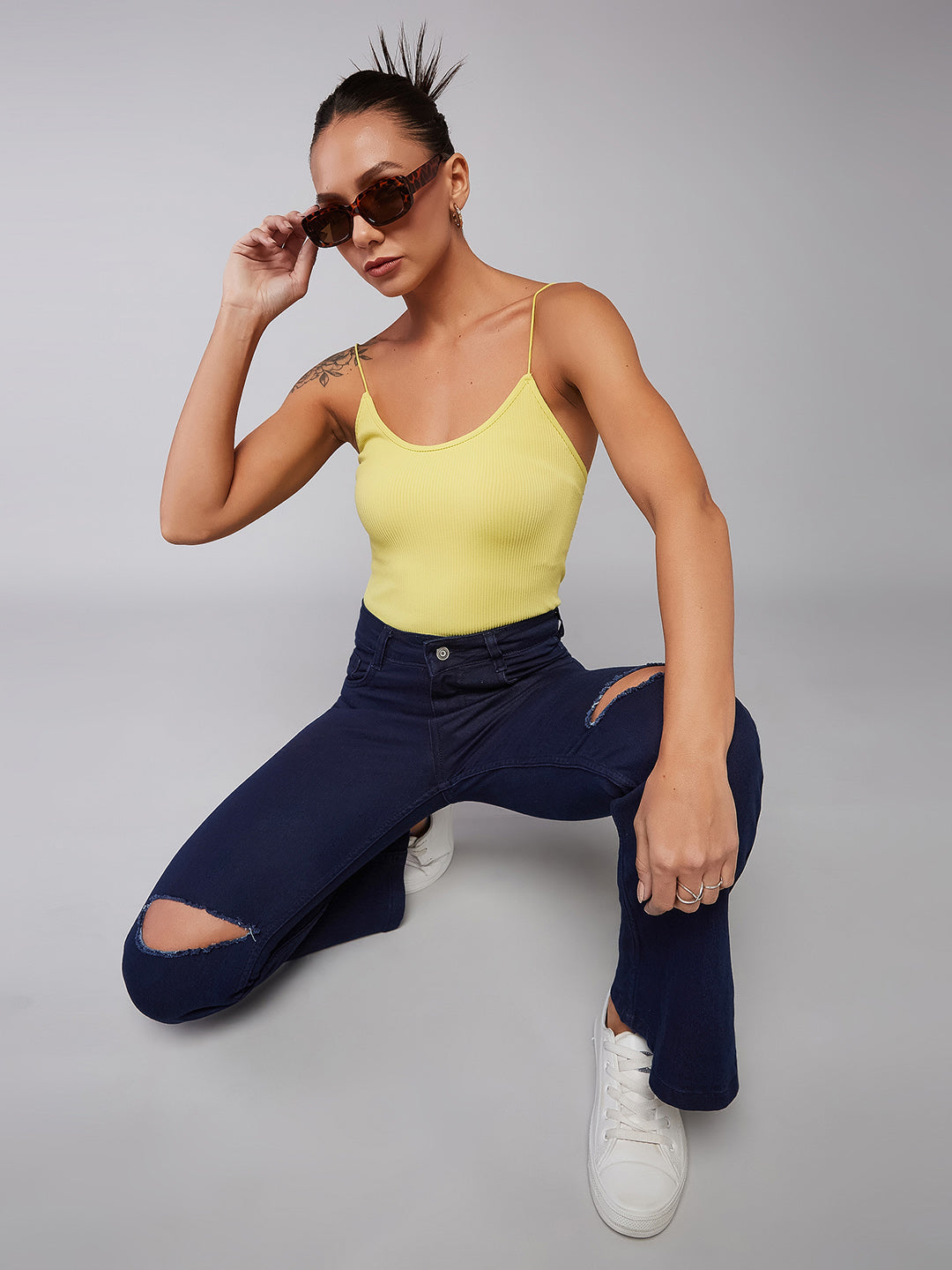 24/7 Comfort Navy-Blue Bell-Bottom Bootcut Hourglass High-Rise Stretchable Denim Jeans