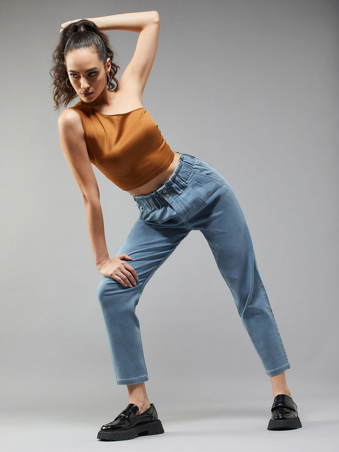 Women's Blue Tapered Fit High-Rise Stretchable Denim Jeans