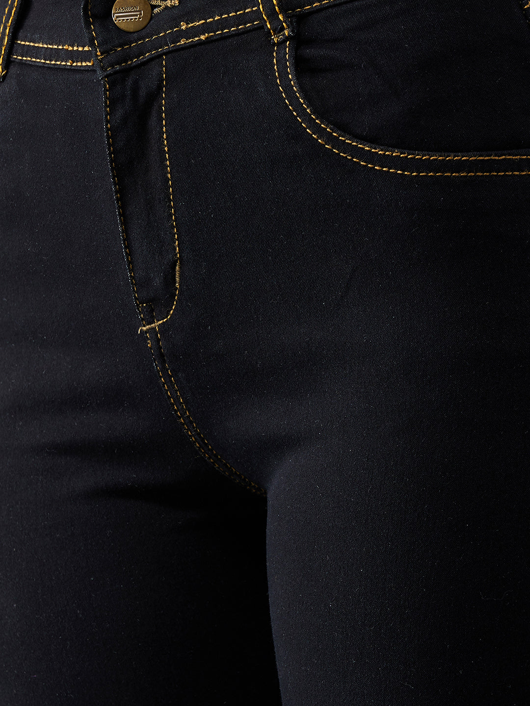 Women's Black Skinny High-Rise Side-Slit Solid Ankle Length Stretchable Denim Jeans