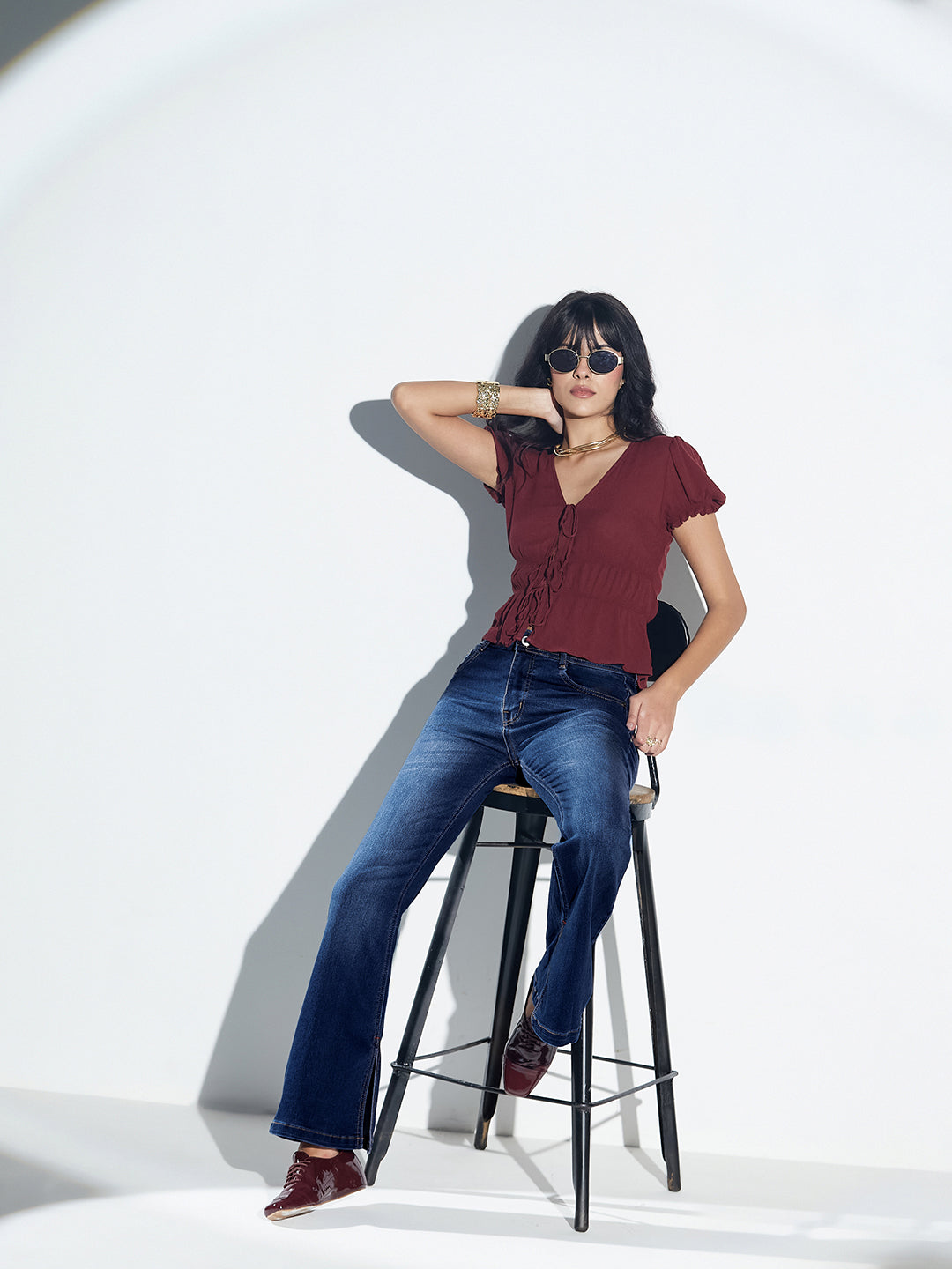 24/7 Comfort Blue Bootcut Mid-Rise Denim Stretchable Jeans For Women