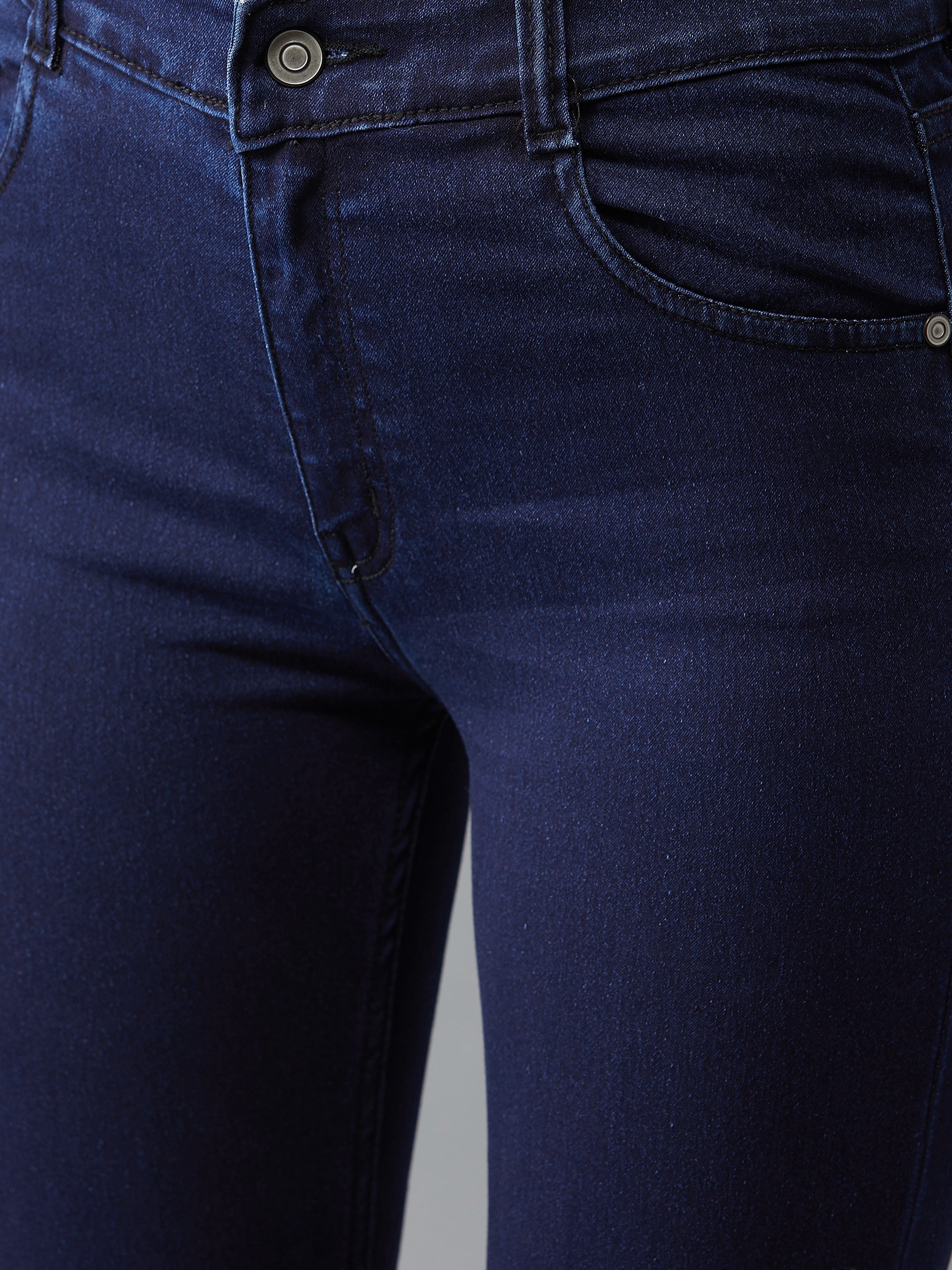 24/7 Comfort Navy-Blue Skinny-Fit High-Rise Knee-Slit Stretchable Denim Jeans