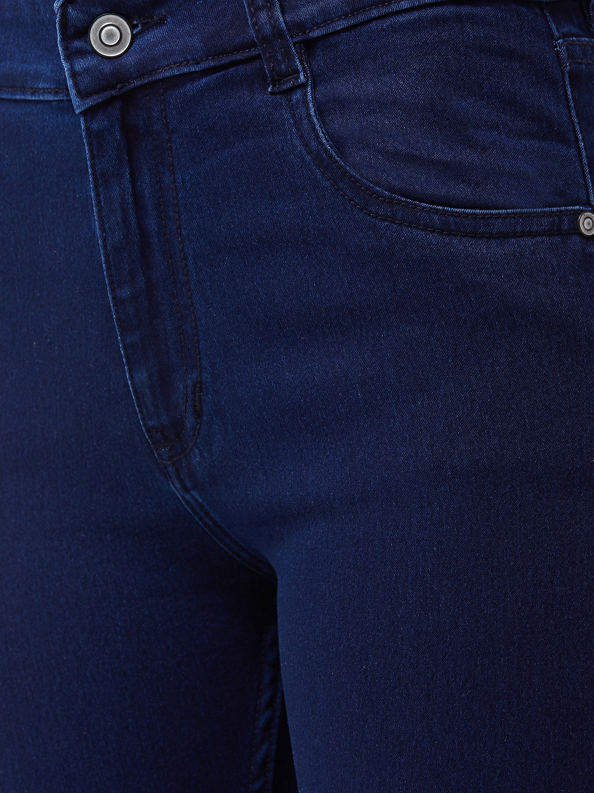 24/7 Comfort Navy-Blue Skinny-Fit Mid-Rise Cropped-Length Stretchable Denim Jeans