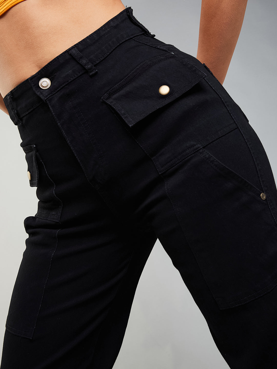 24/7 Comfort Black Flared High-Rise Stretchable Denim Jeans