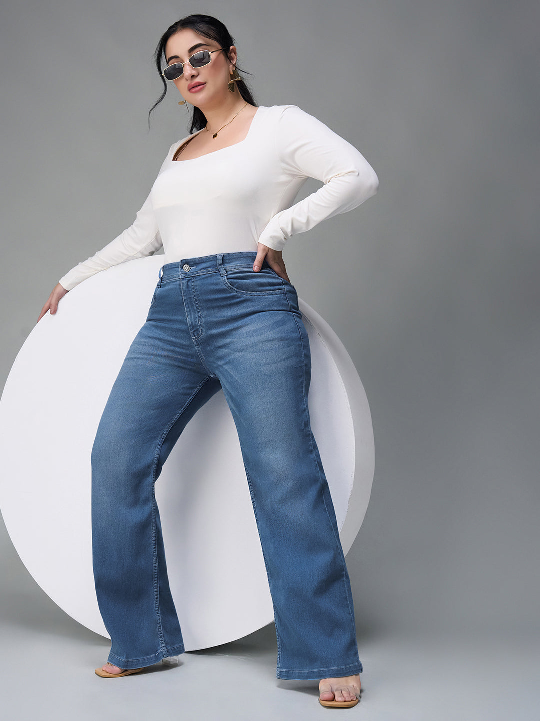 CHASEstretch™ Light Blue Wide-Leg Mid-Rise Clean Look Regular Length Blast Effect Denim Jeans