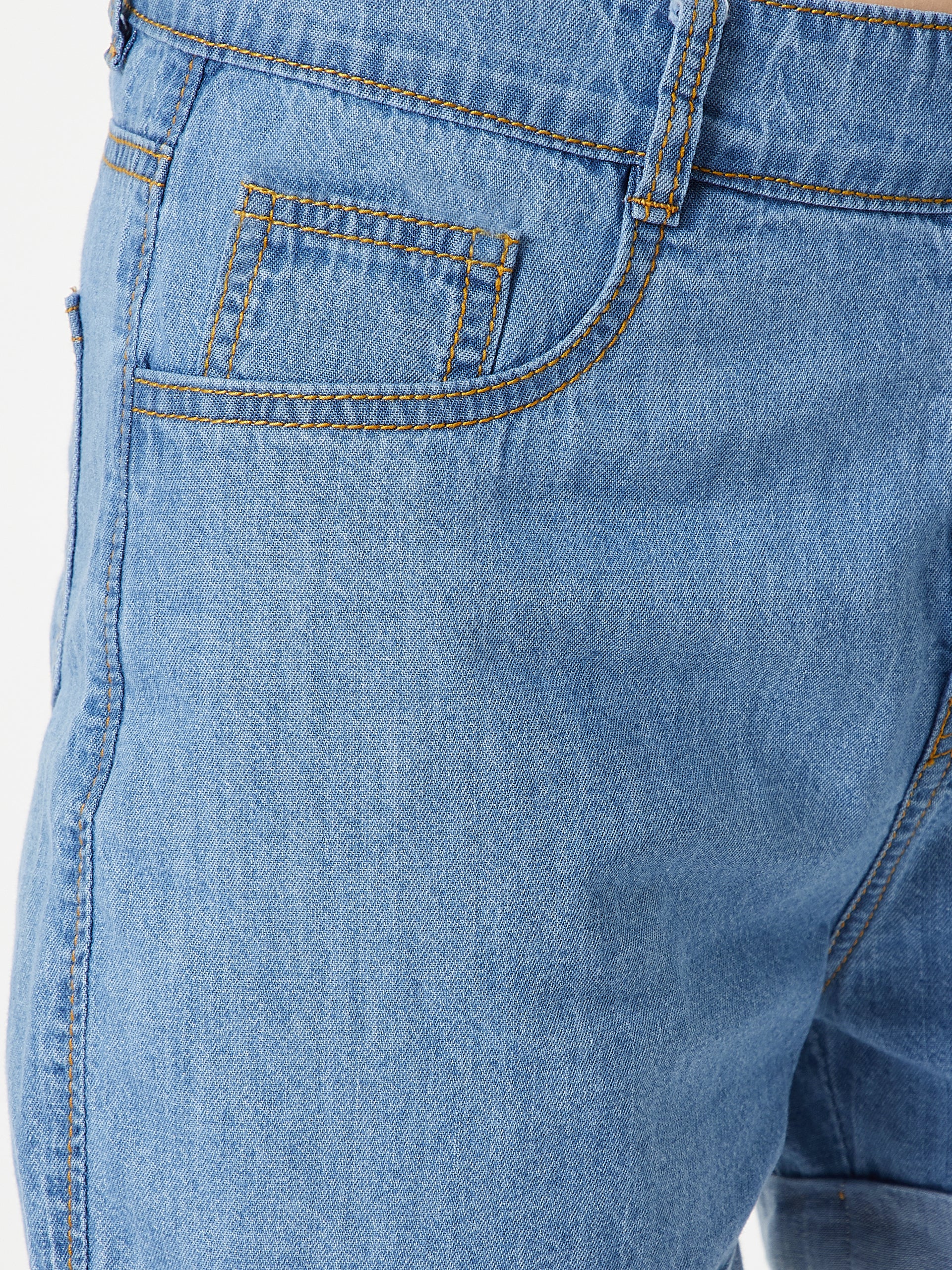 Blue Relaxed Fit Light Weight Mid-Rise Denim Shorts for Women