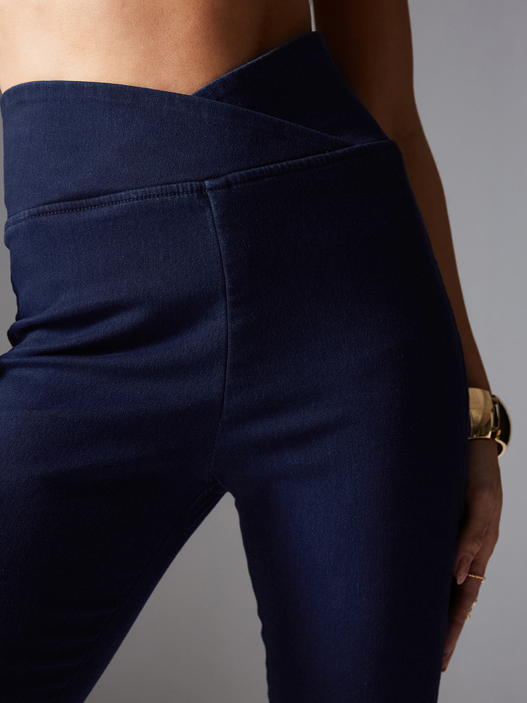 CHASEshape™ Navy-Blue Bootcut High-Rise Stretchable Denim Pull-Up Jeans