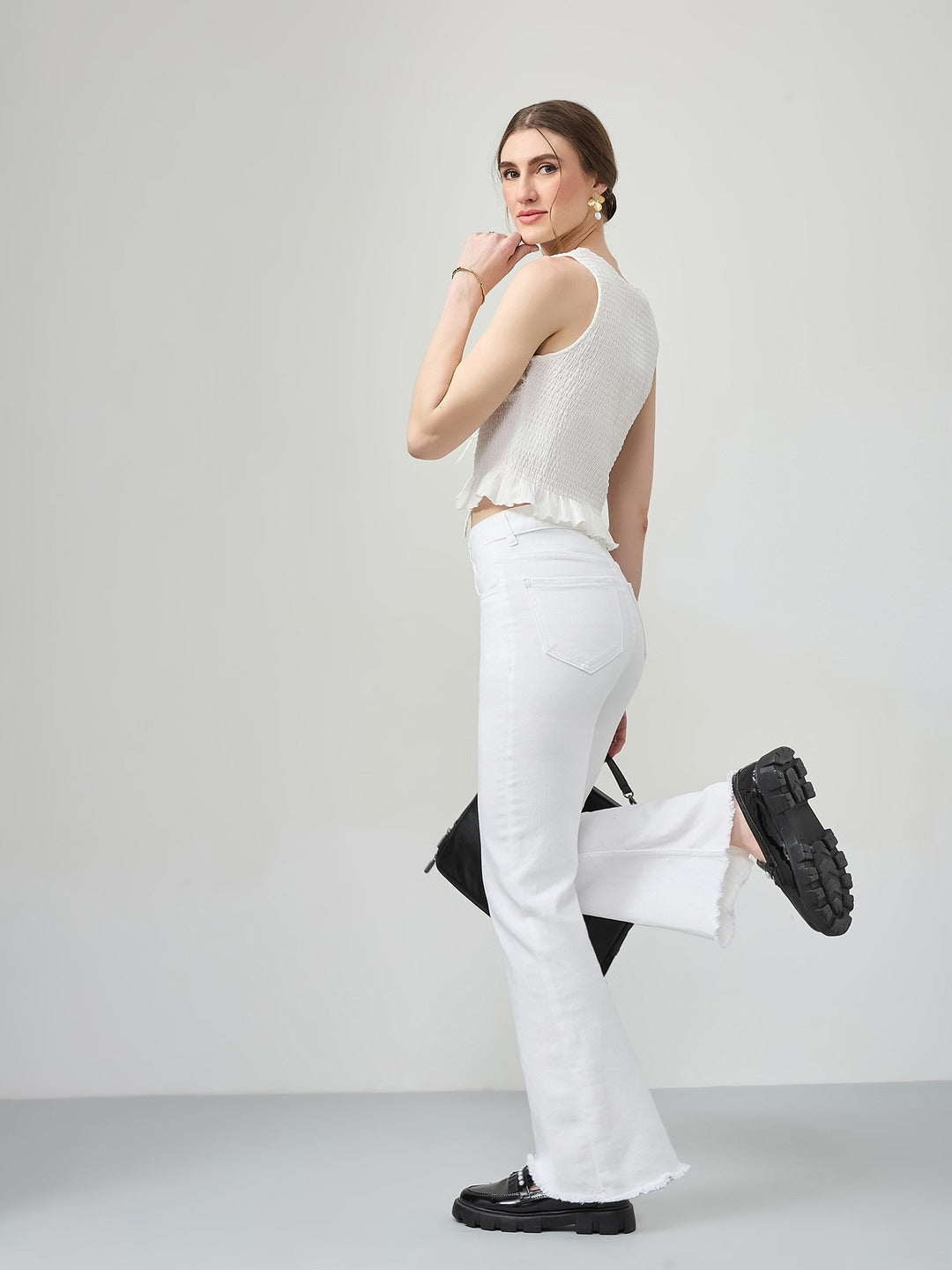 White Bootcut high-rise Stretchable Denim Jeans for Women