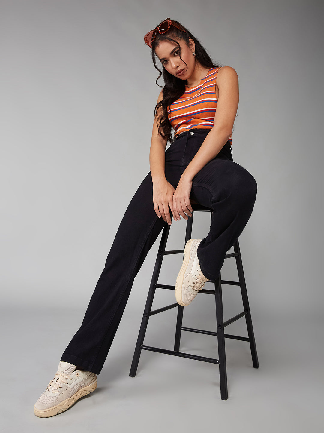 24/7 Comfort Women's Black Straight High Rise Clean Look Regular-Length Stretchable Denim Jeans