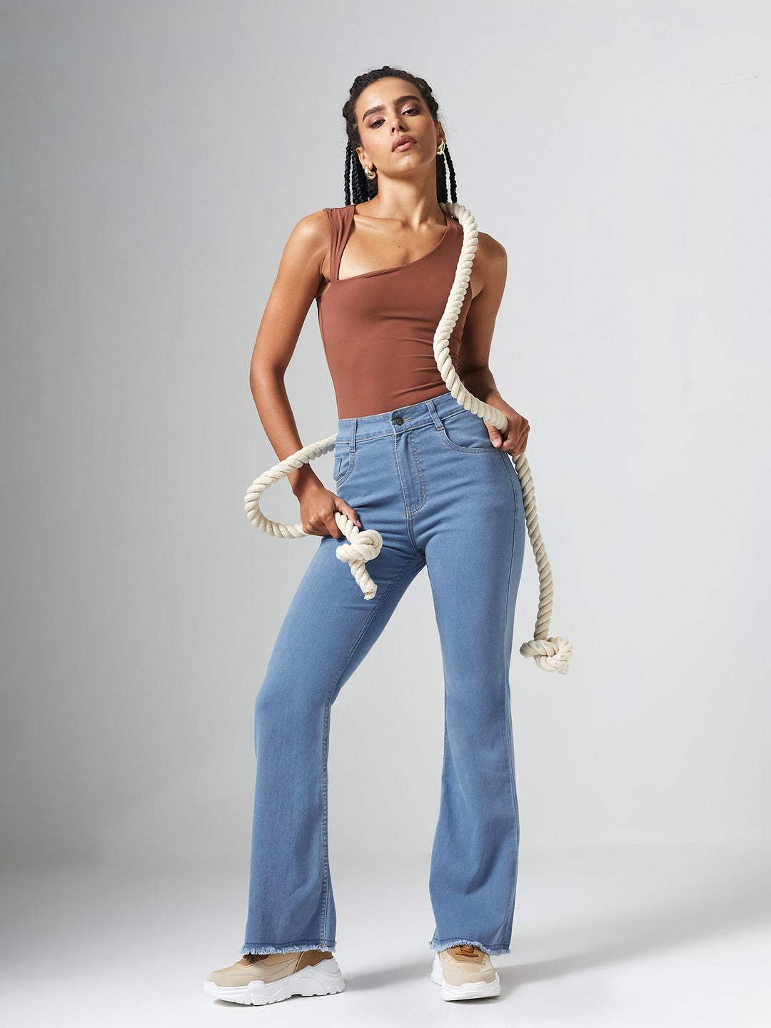Light Blue Bootcut High rise Clean look Regular Stretchable Denim Jeans for Women